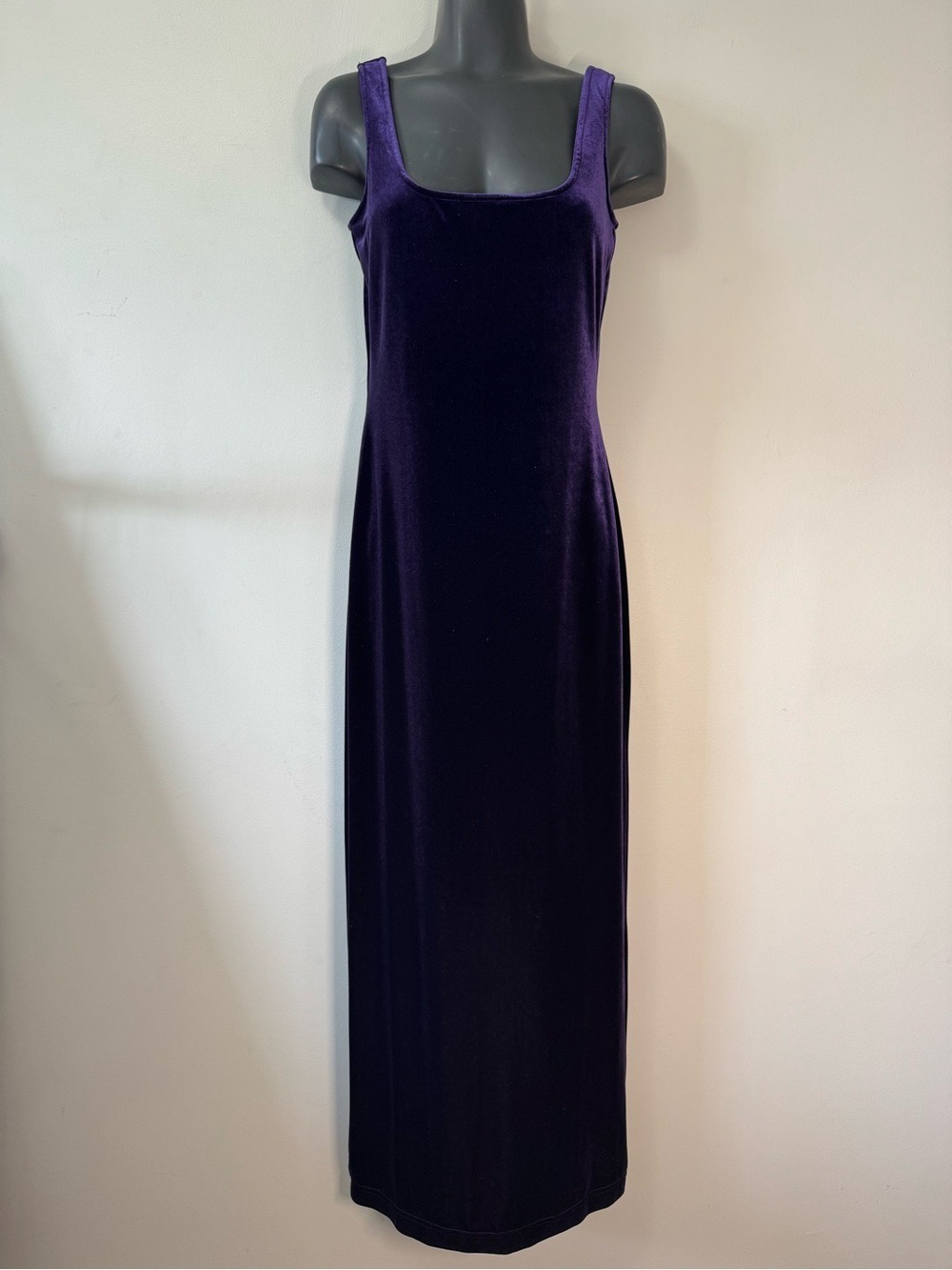 Vintage Braemar  Classic Deep Purple Velvet Maxi Dress - Sleeveless Square Neck